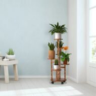 5 Tier Plant Stand With 4 Detachable Wheels Wooden Plant Pot Rolling Shelf Plant Display Rack For Indoor Outdoor Decoration - Image 5