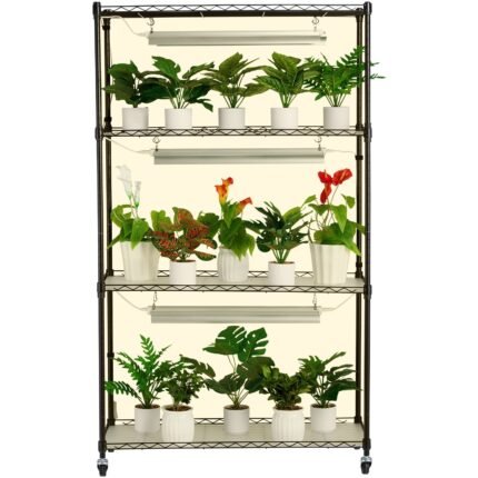 Plant Stand With Grow Light, 4 Tier Plant Shelf With 90W Grow Light For Indoor Plants, Grow Light Shelf Full Spectrum Lights Adjustable Metal Plant Stand For Seed Starting